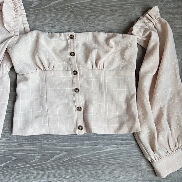 Song Of Style Emery Top One Shoulder Ruffle Beige Check - Picture 3 of 8